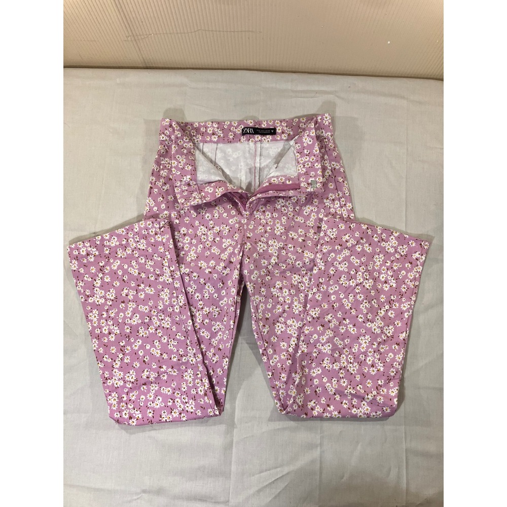 Zara Floral‎ Print Pants Size 5 Pink White Casual Everyday Trousers